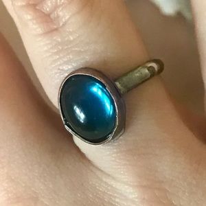 Size 6 Vintage Blue Sapphire Glass Ring Sterling Silver Statement Gemstone Gift